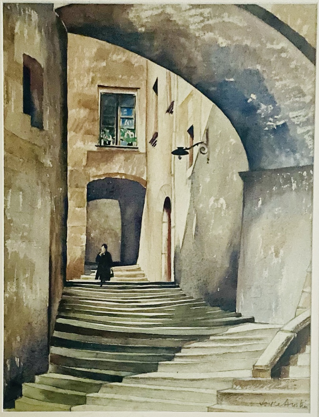 Oil painting of the stone steps of Pujada de Sant Domènec, Girona, by Joyce Austin