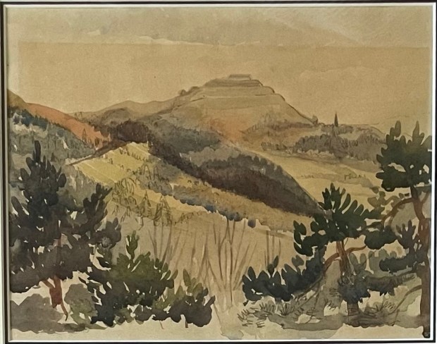Watercolour painting of British Camp on the Malverns