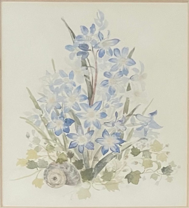 Watercolour of blue flowers