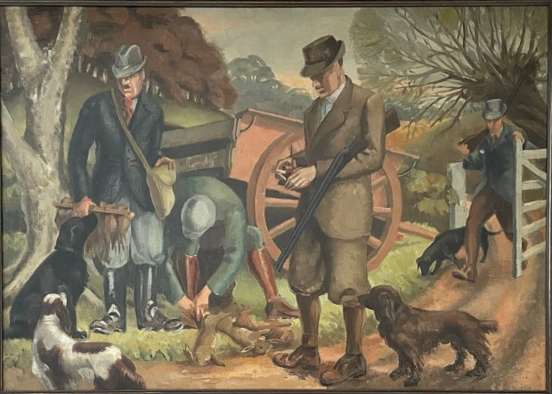 Oil painting of men on a shoot